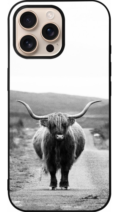 Coque iPhone 16 Pro Max - Silicone rigide noir Highland cattle