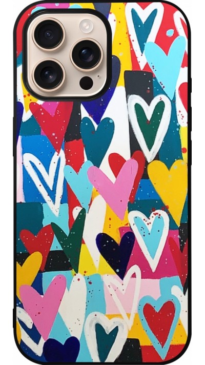 Coque iPhone 16 Pro Max - Silicone rigide noir Joyful Hearts