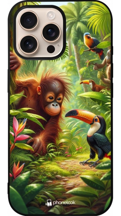 Coque iPhone 16 Pro Max - Silicone rigide noir Jungle Tropicale Tayrona