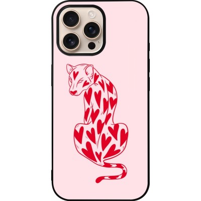 Coque iPhone 16 Pro Max - Silicone rigide noir Leopard with hearts 2026