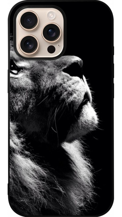 Coque iPhone 16 Pro Max - Silicone rigide noir Lion looking up
