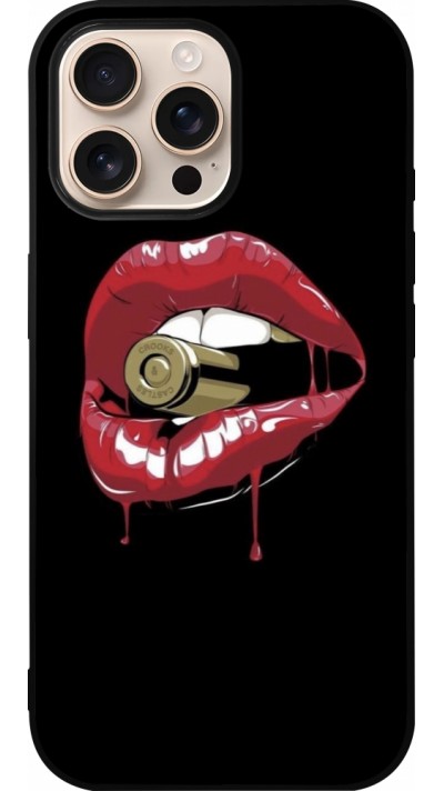 Coque iPhone 16 Pro Max - Silicone rigide noir Lips bullet