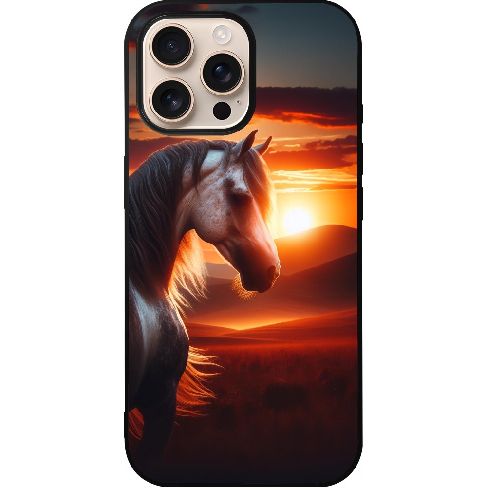 Coque iPhone 16 Pro Max - Silicone rigide noir Majestic Sunset Horse