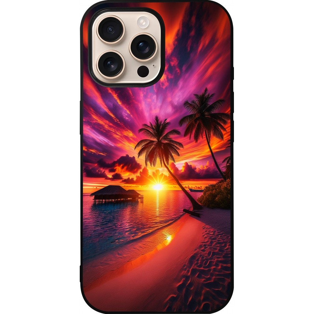 Coque iPhone 16 Pro Max - Silicone rigide noir Maldives Dusk Bliss