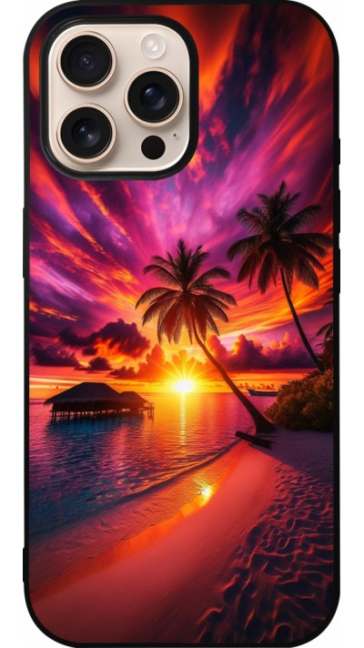 Coque iPhone 16 Pro Max - Silicone rigide noir Maldives Dusk Bliss