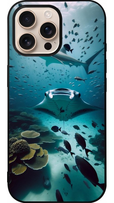 Coque iPhone 16 Pro Max - Silicone rigide noir Manta Lagon Nettoyage