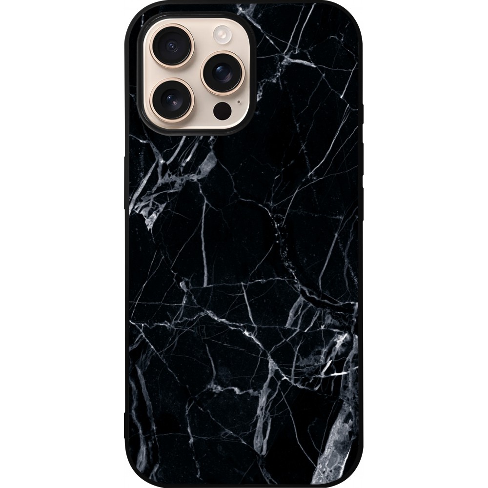 Coque iPhone 16 Pro Max - Silicone rigide noir Marble Black 01