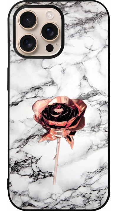 Coque iPhone 16 Pro Max - Silicone rigide noir Marble Rose Gold