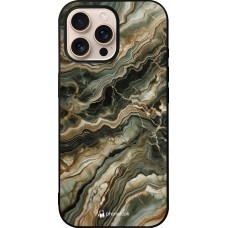 Coque iPhone 16 Pro Max - Silicone rigide noir Marbre Olive