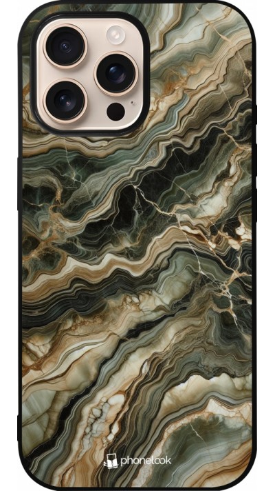 Coque iPhone 16 Pro Max - Silicone rigide noir Marbre Olive