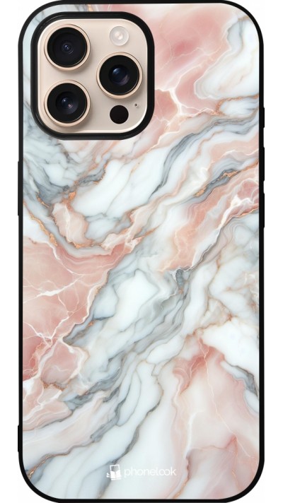 Coque iPhone 16 Pro Max - Silicone rigide noir Marbre Rose Lumineux