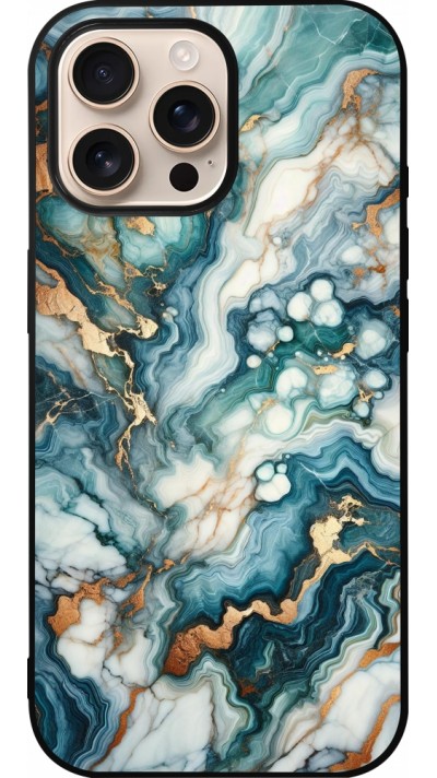 Coque iPhone 16 Pro Max - Silicone rigide noir Marbre Vert Bleu Doré