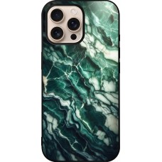 Coque iPhone 16 Pro Max - Silicone rigide noir Marbre vert majestueux