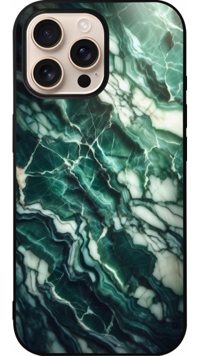 Coque iPhone 16 Pro Max - Silicone rigide noir Marbre vert majestueux