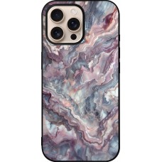 Coque iPhone 16 Pro Max - Silicone rigide noir Marbre violette argentée