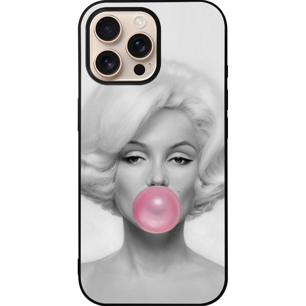 Coque iPhone 16 Pro Max - Silicone rigide noir Marilyn Bubble