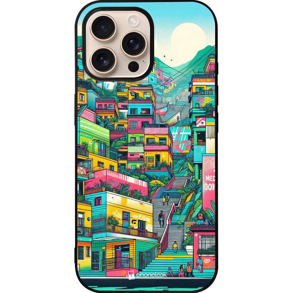 Coque iPhone 16 Pro Max - Silicone rigide noir Medellin Comuna 13 Art