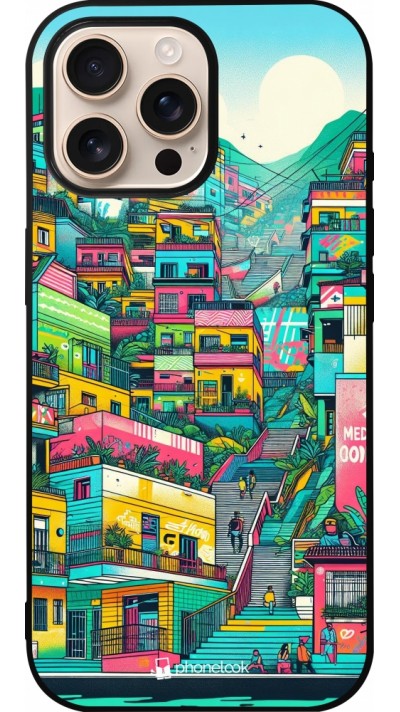 Coque iPhone 16 Pro Max - Silicone rigide noir Medellin Comuna 13 Art