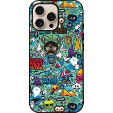 Coque iPhone 16 Pro Max - Silicone rigide noir Mixed Cartoons Turquoise