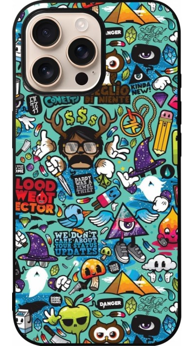 Coque iPhone 16 Pro Max - Silicone rigide noir Mixed Cartoons Turquoise