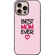 Coque iPhone 16 Pro Max - Silicone rigide noir Mom 2023 best Mom ever pink