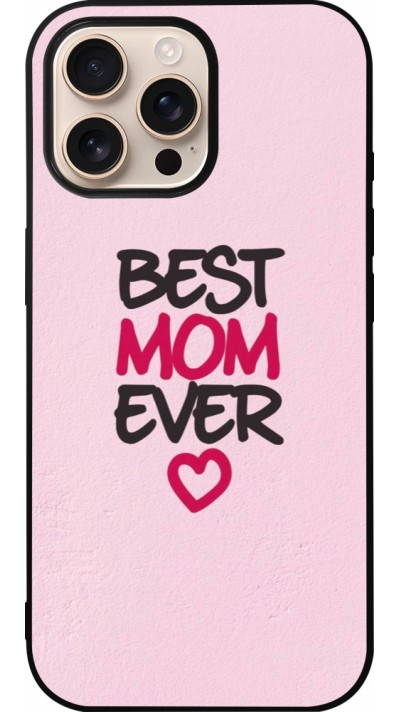 Coque iPhone 16 Pro Max - Silicone rigide noir Mom 2023 best Mom ever pink