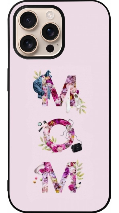 Coque iPhone 16 Pro Max - Silicone rigide noir Mom 2024 girly mom