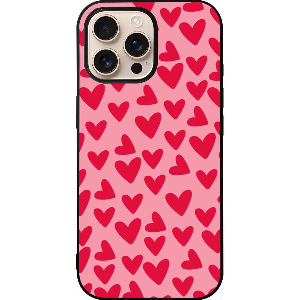 Coque iPhone 16 Pro Max - Silicone rigide noir Mom 2024 petits coeurs