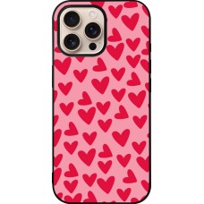 Coque iPhone 16 Pro Max - Silicone rigide noir Mom 2024 petits coeurs