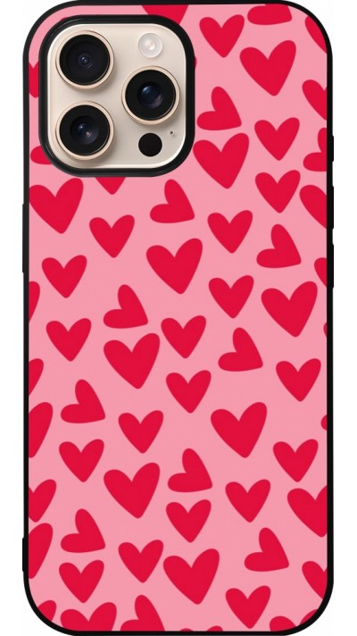 Coque iPhone 16 Pro Max - Silicone rigide noir Mom 2024 petits coeurs