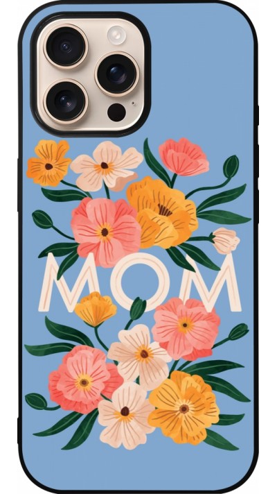 Coque iPhone 16 Pro Max - Silicone rigide noir Mom 2026 Flowers