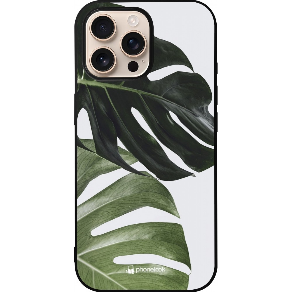 Coque iPhone 16 Pro Max - Silicone rigide noir Monstera Plant
