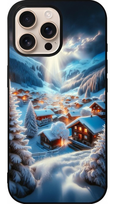 Coque iPhone 16 Pro Max - Silicone rigide noir Mont Neige Lumière