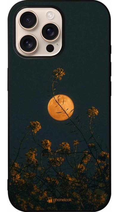 Coque iPhone 16 Pro Max - Silicone rigide noir Moon Flowers