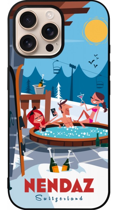 Coque iPhone 16 Pro Max - Silicone rigide noir Nendaz Mountain Jacuzzi