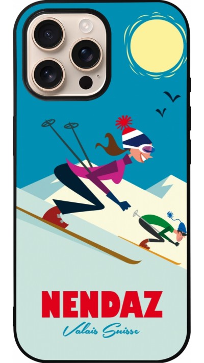 Coque iPhone 16 Pro Max - Silicone rigide noir Nendaz Ski Downhill