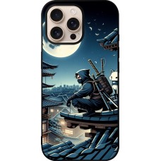Coque iPhone 16 Pro Max - Silicone rigide noir Ninja sous la lune