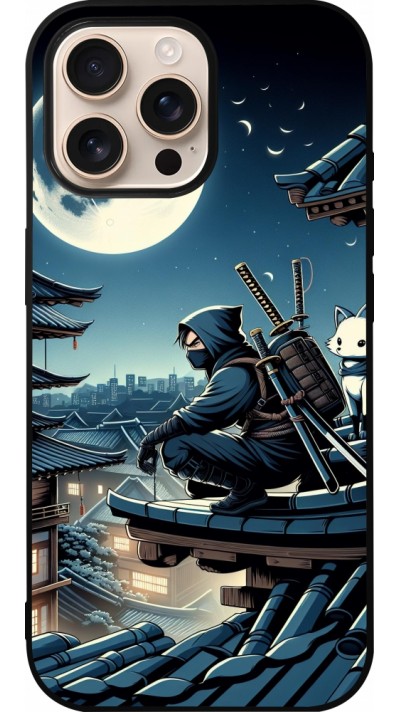 Coque iPhone 16 Pro Max - Silicone rigide noir Ninja sous la lune