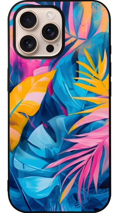 Coque iPhone 16 Pro Max - Silicone rigide noir Palms Blue