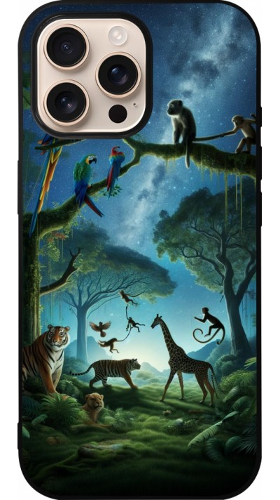Coque iPhone 16 Pro Max - Silicone rigide noir Paradis des animaux exotiques