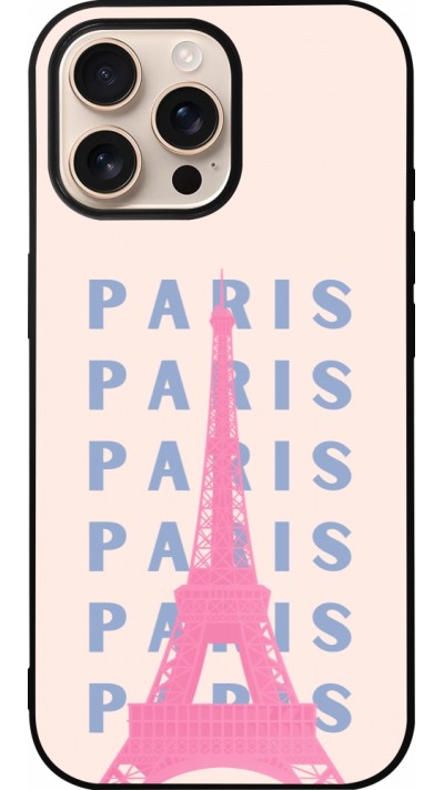Coque iPhone 16 Pro Max - Silicone rigide noir Paris Pink Print