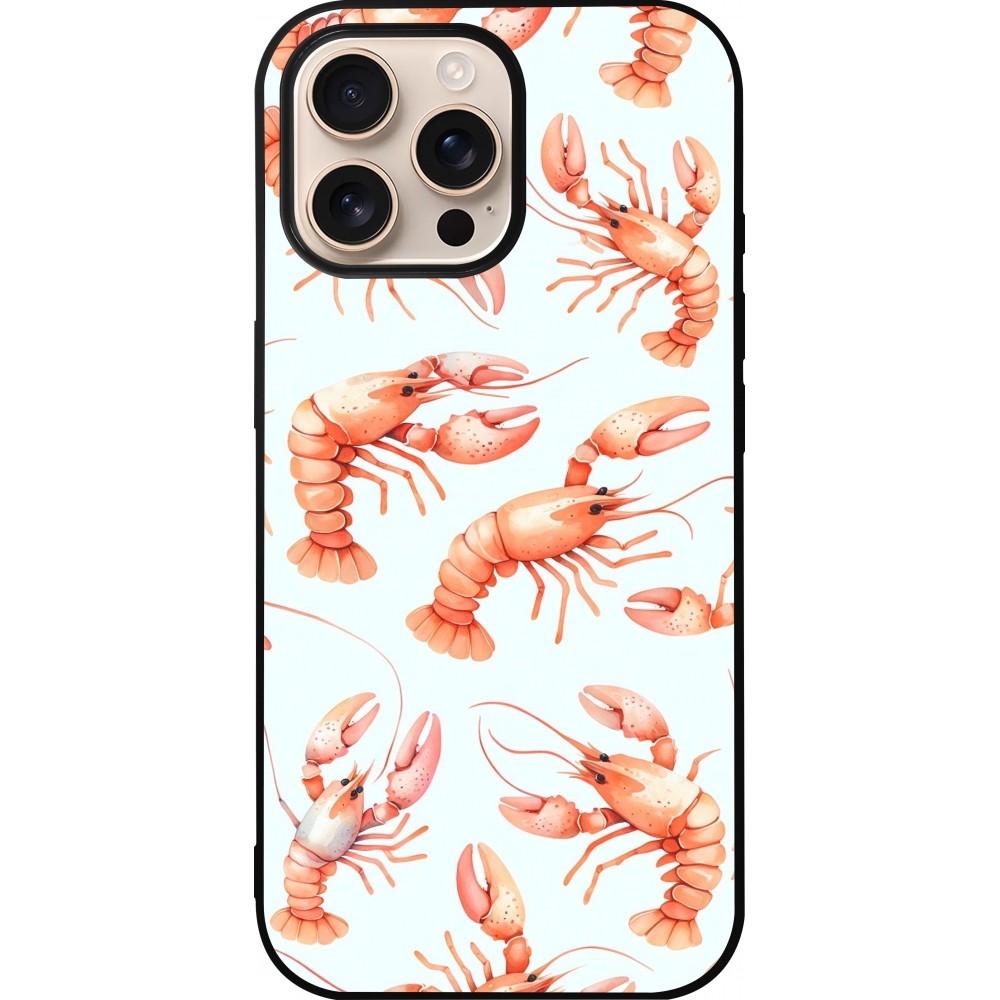 Coque iPhone 16 Pro Max - Silicone rigide noir Pattern de homards pastels