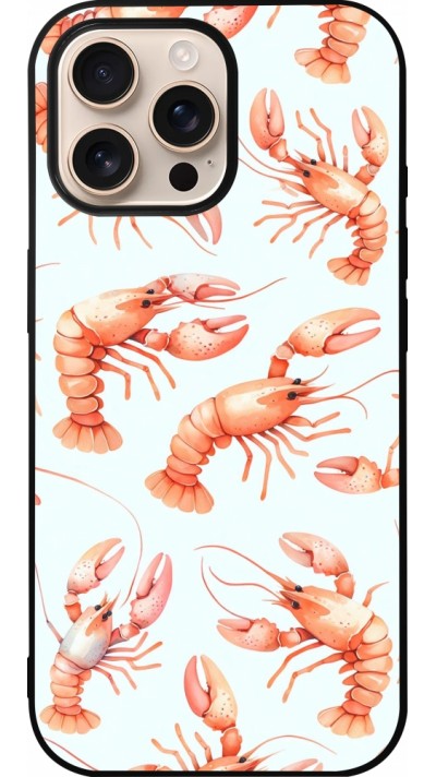 Coque iPhone 16 Pro Max - Silicone rigide noir Pattern de homards pastels