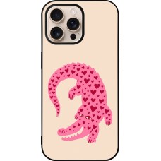 Coque iPhone 16 Pro Max - Silicone rigide noir Pink crocodile 2026