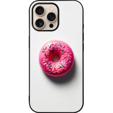 Coque iPhone 16 Pro Max - Silicone rigide noir Weißer Hintergrund, pinker Donut