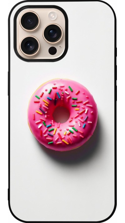 Coque iPhone 16 Pro Max - Silicone rigide noir Weißer Hintergrund, pinker Donut