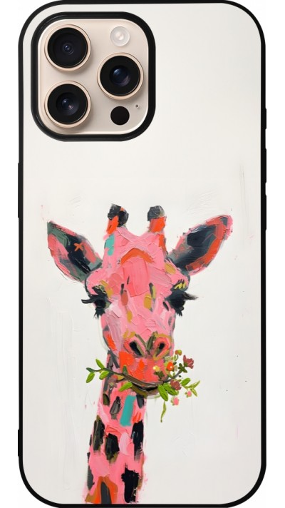 Coque iPhone 16 Pro Max - Silicone rigide noir Pink Girafe Paint