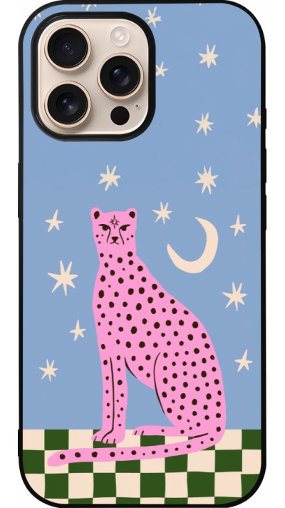 iPhone 16 Pro Max Case Hülle - Silikon schwarz Pink leopard with stars 2026