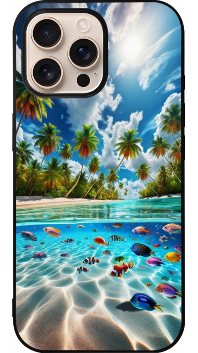 Coque iPhone 16 Pro Max - Silicone rigide noir Plage Paradis