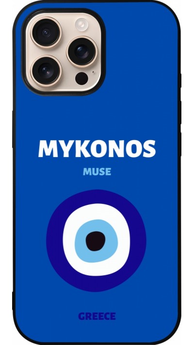 Coque iPhone 16 Pro Max - Silicone rigide noir Pop Summer Destination Mykonos